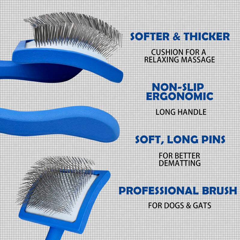Dog Grooming Brush Set – 5-Piece Kit for Medium & Long-Haired Dogs | Includes Long Pin Brush, Flea Comb, Bath Glove, Silicone Glove, Metal Comb | For Poodles, Huskies & More (Blue) - PawsPlanet Australia