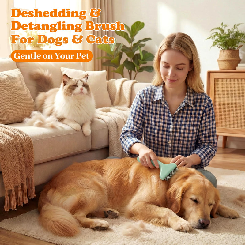 Dog Deshedding Brush & Dematting Comb for Cats - Removes Mats, Tangles & Loose Hair Painlessly, Professional Undercoat Rake for Long Haired Pets(Green) Green - PawsPlanet Australia