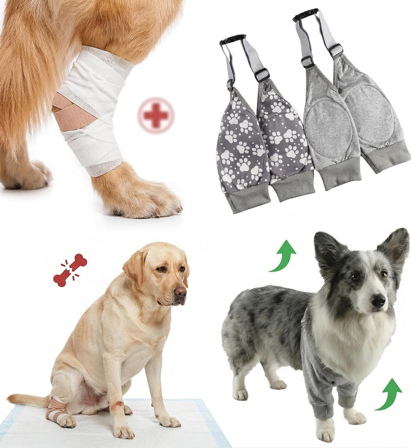 Pet Dog Front Leg Knee Pads, Braces Recovery Sleeve Leg Hock Brace Elbow Protector for Medium Large Dog 2Pcs,Grey &Footprints(L) L