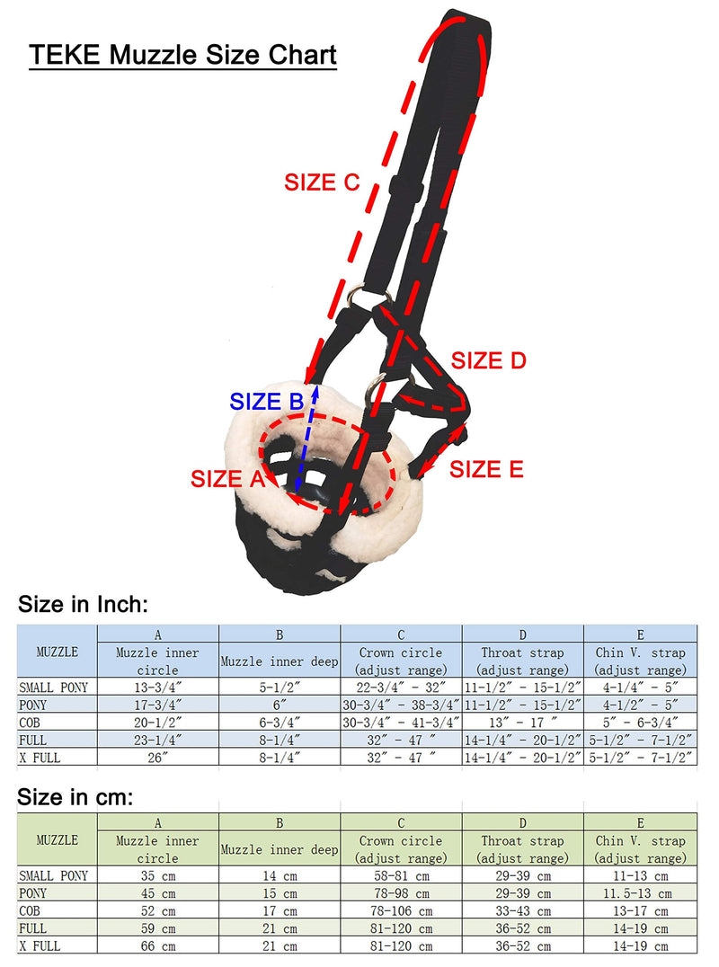 T TEKE Nano-Duro II Deluxe Horse Grazing Muzzle with Fleece Fur Lining, Full Adjustable Neoprene Cushion Halter Black