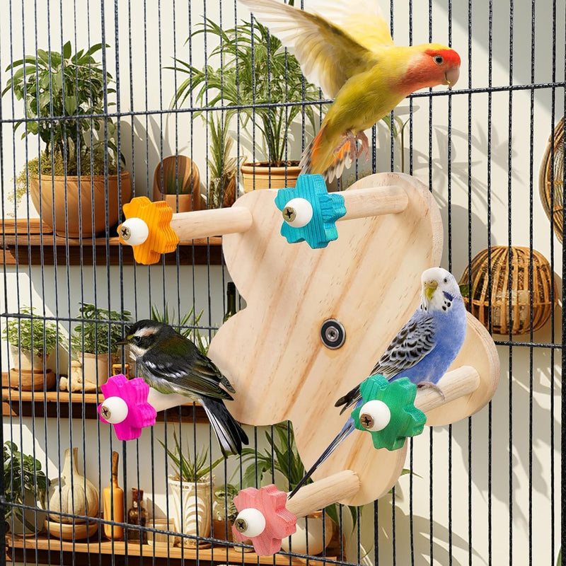 Bird Rotating Perch Toy, Wooden Parrots Ferris Wheel Toy with 5 Perches, Hanging Bird Stand Cage Accessories for Parakeet Parrot, Cockatiel, Budgerigar,Conure, Lovebirds