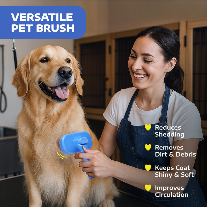 Hertzko Self Cleaning Slicker Brush for Cats & Dogs – Grooming Tool for Shedding Long & Short Hair – Retractable Bristles Pet Brush – Easy-Clean Cat & Dog Deshedding – Painless Detangling - Blue - PawsPlanet Australia