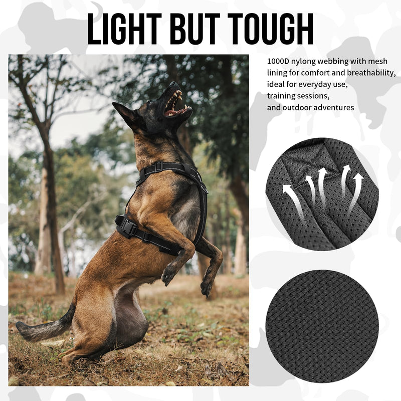 OneTigris Dog Harness, Soft Padding No Pull Dog Vest Harness, Durable High-Tensile Nylon, Adjustable Tactical Harness for Medium and Large Dogs with Reflective, 1 Handle, 3 D-Rings Black L - PawsPlanet Australia
