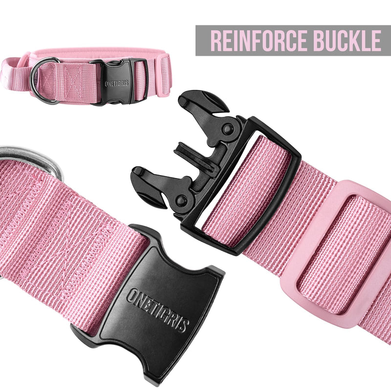 OneTigris Tough Dog Collars, Tactical Dog Collar with Handle, Milltary Adjustable Dog Collar with Heavy Duty Metal Buckle for Training (Large,Pink) L Pink - PawsPlanet Australia