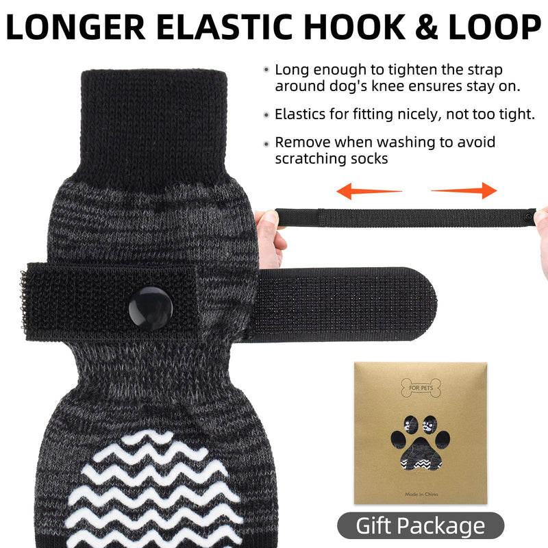 PUPTECK Anti Slip Dog Socks 2 Pairs with Double Grippers for Hardwood Floors, Shoes for Hot/Cold Pavement, Boots & Paws Protectors to Prevent Licking, Traction Booties for Senior Small Large Dogs Medium(2 Pair) Black(Wave) - PawsPlanet Australia
