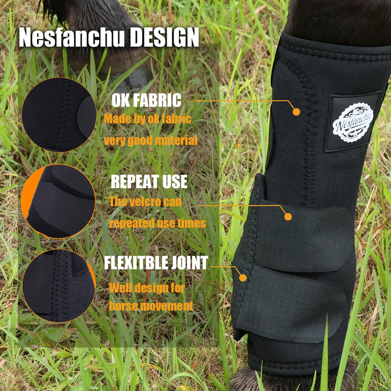 Sports Medicine Horse Boots,Nesfanchu Protective Boot for Horses,Protection & Shock Absorber,Suitable for Jump Training & Trails,2 Pack Breathable Material Design (Black, Large) Black