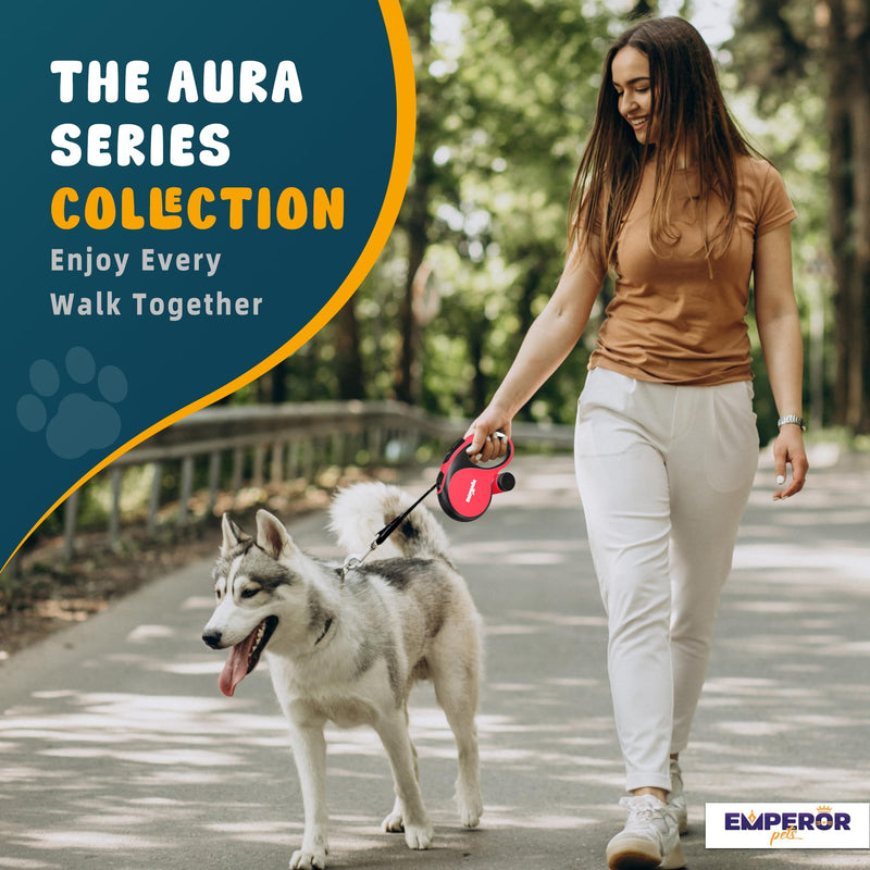 Emperor Pets 26 ft Retractable Dog Leash Red - Heavy Duty Retractable Pet Leash with Anti-Slip Grip for Medium to Large Dogs up to 110 lbs -Aura BR26 - PawsPlanet Australia