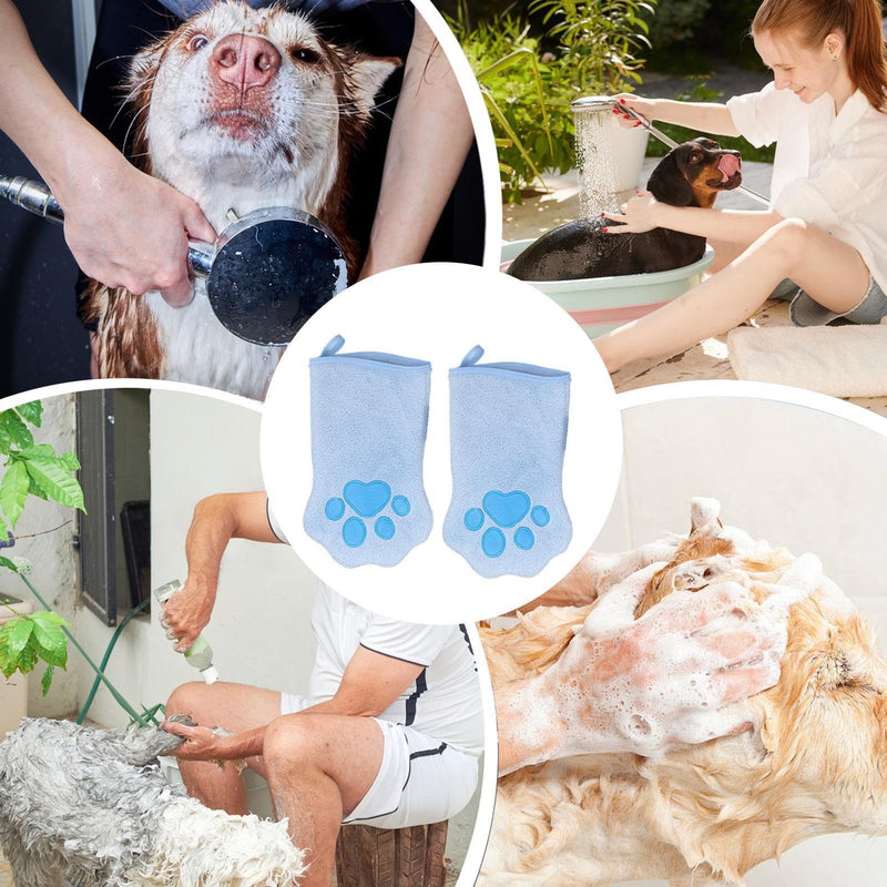 Cat bath gloves, efficient tool, soft microfiber towel for long-haired cats, stable shedding control, ideal for travel, outings, grooming, 2 pieces, sky blue