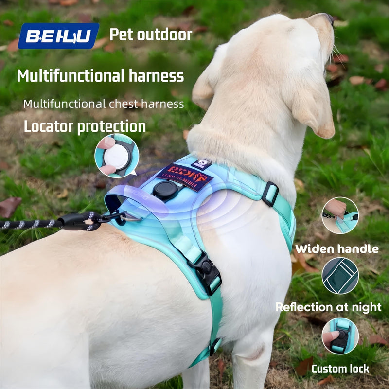 Waterproof and Breathable Dog Harness, Explosion-Proof Flush pet Harness, Adjustable Soft Padded pet Vest, Carrying Instant Control Handle, Reflective pet Vest for Easy Walking (Blue, Medium) Blue - PawsPlanet Australia