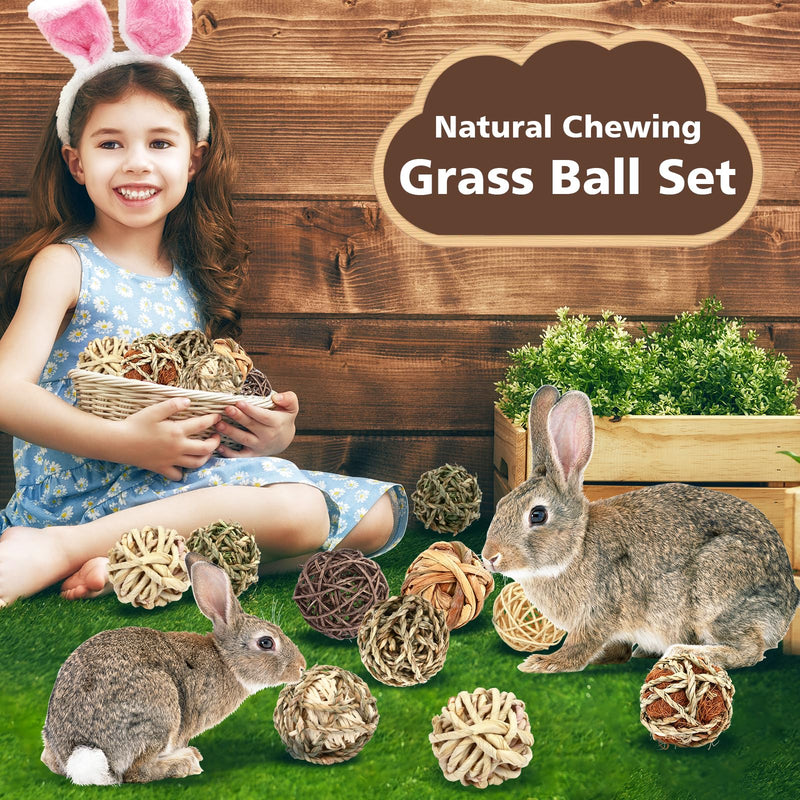 Bunny Chew Grass Balls, Rolling Chew Toys for Small Animals, Improving Dental Health, Natural Chew Grass Toys for Rabbits, Guinea Pigs, Chinchillas, Hamsters, Mice (8 Pcs) Styles-2