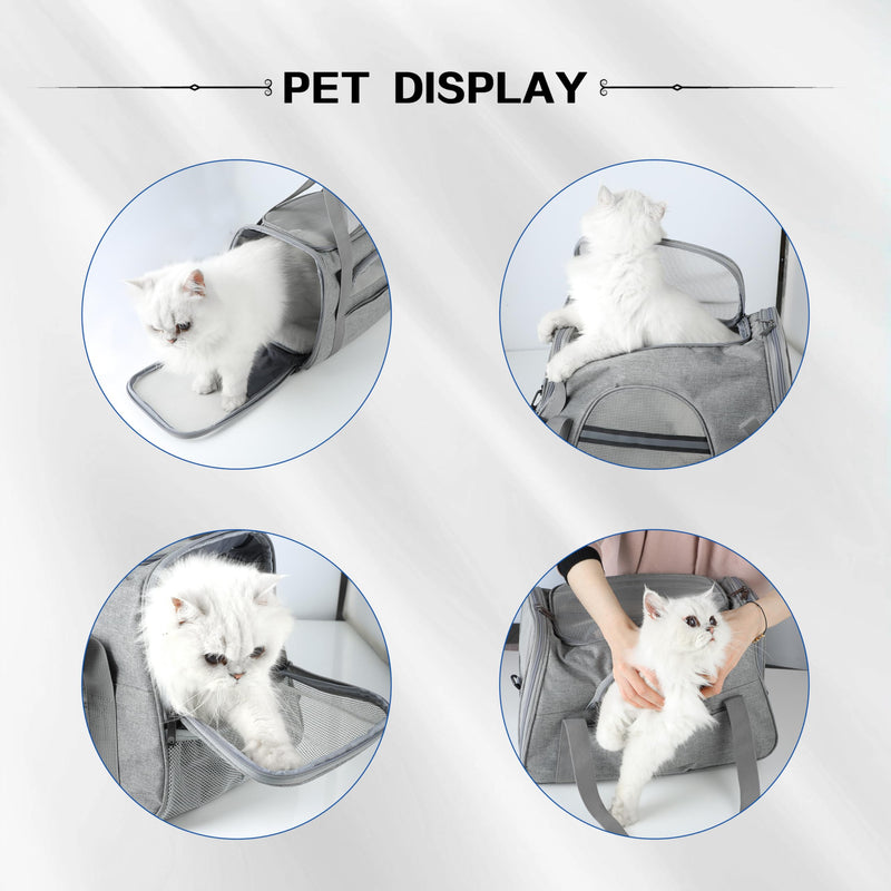 FluffyDream Pet Travel Carrier Soft Sided Portable Bag for Cats, Small Dogs, Kittens or Puppies, Collapsible, Durable, Airline Approved, Travel Friendly (Grey, 17.0" L x 10.0" W x 11.0" H) (Grey) Grey 10.0"L x 11.0"W x 17.0"H
