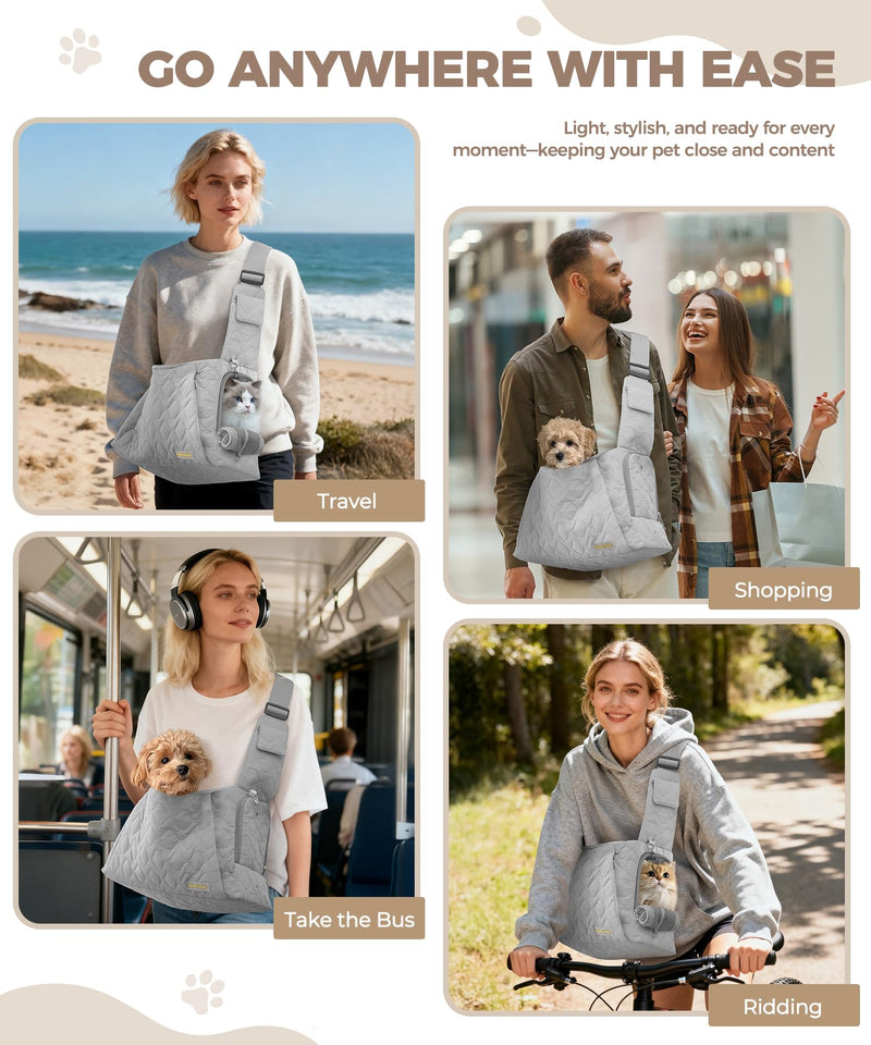 Dog Carrier Sling for Small Dogs, Front Cat Sling & Cats Up to 15 lbs, Dog Purse with Adjustable Strap Front Zipper Pocket, Double Safety Feature, Hands Free for Travel Grey - PawsPlanet Australia