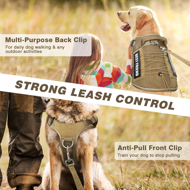 WINSEE Mesh Design Tactical Dog Harness with 7 Pet Patches, Service Dog in Training Breathable Molle Vest with Airtag Holdler, No Pull Adjustable Military Working Dog Vest for Extra Large Dogs X-Large Brown - PawsPlanet Australia