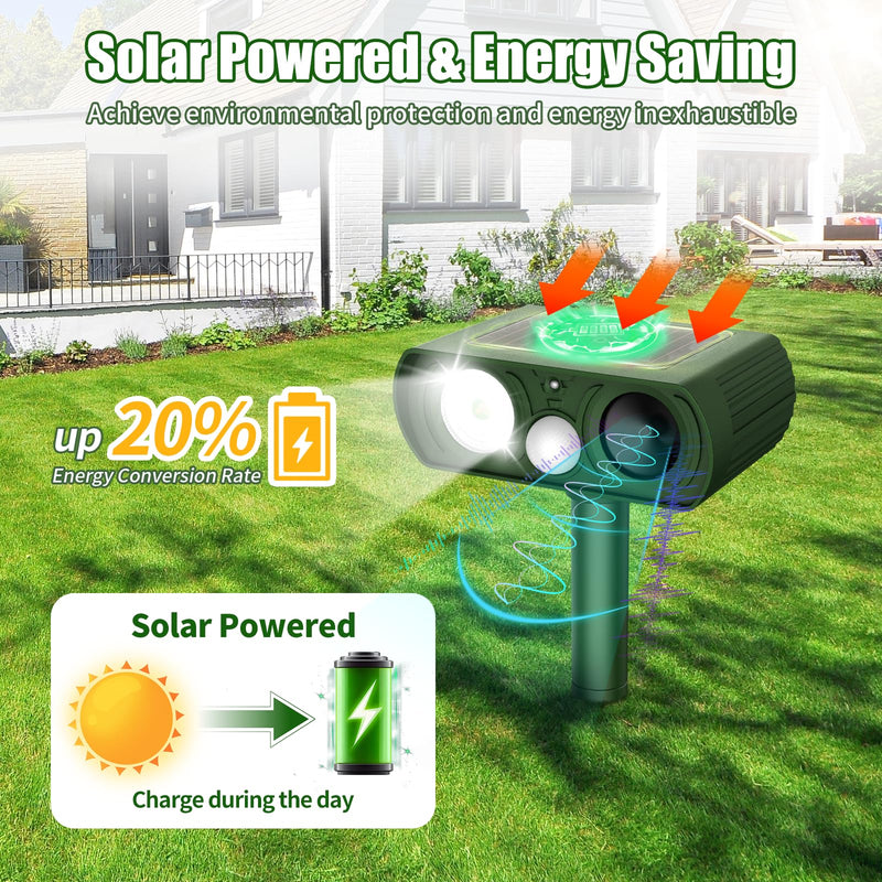 Solar Ultrasonic Animal Repellent, Deer Repellent Devices Waterproof, Cat Repellent Outdoor with Motion Detection Squirrel Skunk Rabbit Dog Raccoon Deterrents Animal Repeller for Yard, 1 Pack, Green - PawsPlanet Australia