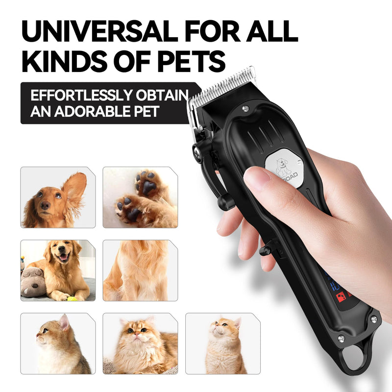 Dog Grooming Kit for Heavy Thick Hair&Coats,Low Noise Dog Hair Trimmer,Rechargeable Cordless Pet Shaver with Stainless Steel Blade, Dog Clippers for Grooming for Small Large Dogs Pets (Black) Black - PawsPlanet Australia