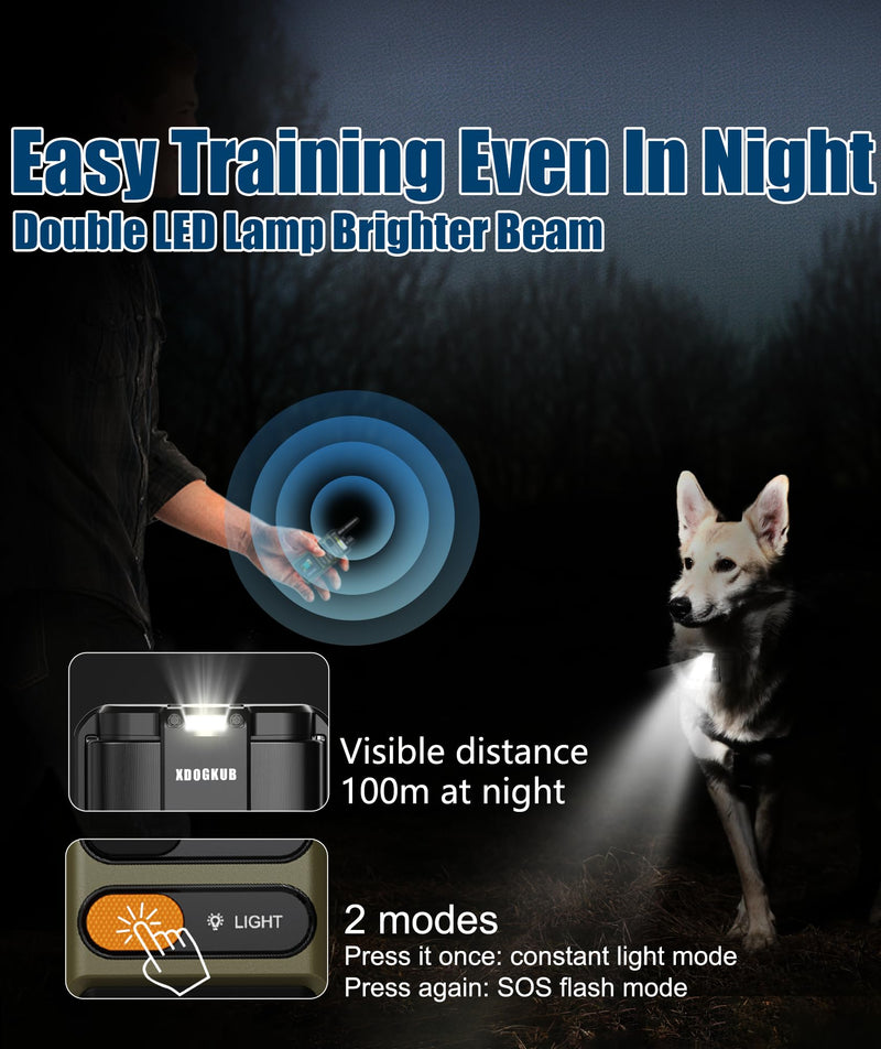 Long Range Dog Training Collar with Remote 1 Mile/5280 Ft Safe Shock, Vibrate, Tone Collar with Flashing Beacon Lights Rechargeable Waterproof Dog Collar with Remote 4 Training Modes Green - PawsPlanet Australia