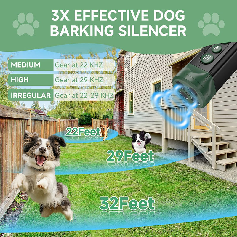 BOKKY 6-in-1 Anti Barking Device for Dogs with 3X Sonic Emitters Convertible Waterproof Dog Bark Deterrent of 4 Heads Up to 32FT Long - Safe for Dogs Training - Indoor & Outdoor 1PACK-Green