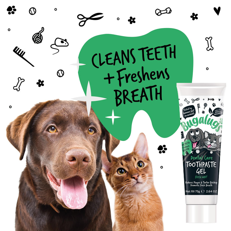 Bugalugs Dog and Cat Dental Care Kit: Toothpaste, 2 Finger Cat Toothbrushes, Dog Toothbrush for Plaque Removal and Fresh Breath 1 count (Pack of 1)