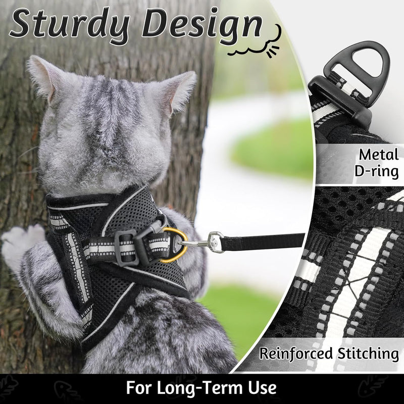 Cat harness with leash - Cat Harness - Cat harness for Maine Coon and for large cats - Cat leash - 1 piece (Schwartz S) - Cat harness with leash for GOOD QUALITY - PawsPlanet Australia