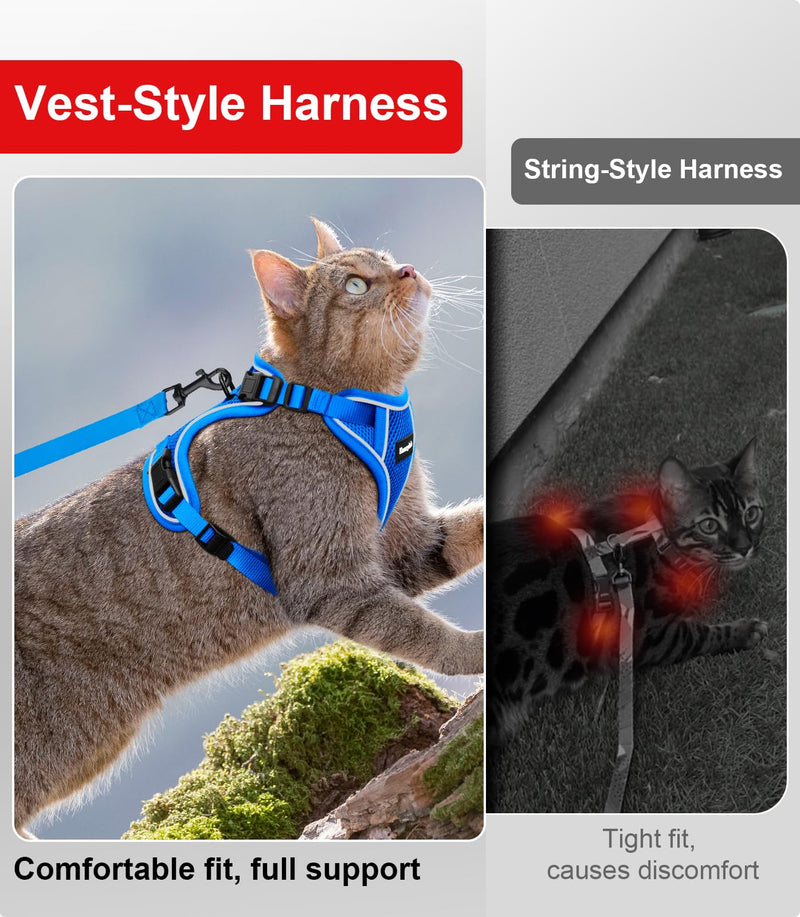 Cat Harness and Leash for Walking Escape Proof Soft Adjustable Cat Leash Breathable Comfortable Vest Easy to Wear Kitten Harness for Outdoor Travel (Blue, XS (4-6lb)) XS (4-6lb) Blue
