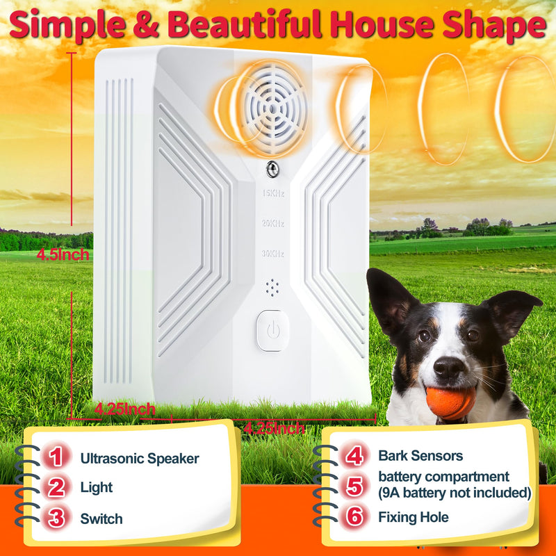Anti Barking Device for Dogs, Rechargeable Ultrasonic Dog Barking Deterrent Devices with 3 Modes, 50Ft Waterproof Barking Dog Deterrent Bark Box for Outdoor & Indoor, Safe Barking Silencer for Dogs White