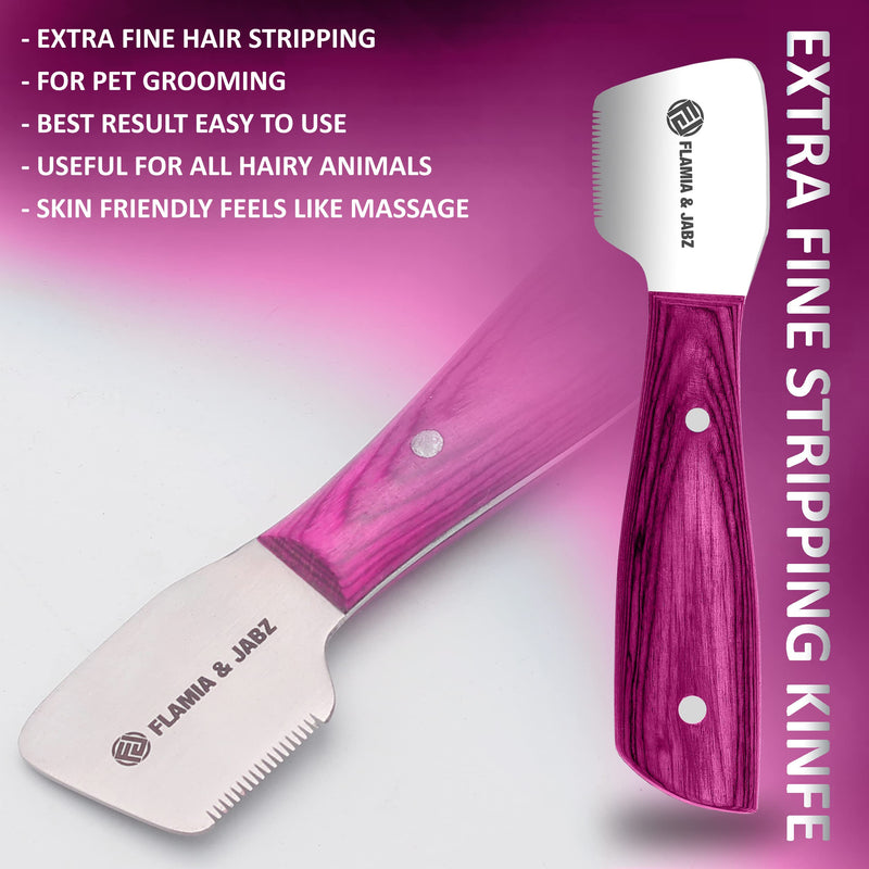 FLAMIA & JABZ FJ Professional Stripping Knife kit (6 pieces set) for Dogs & Pets, Wooden Handle Grip with Stainless Steel Blade (Right handed) (Pink) Pink - PawsPlanet Australia