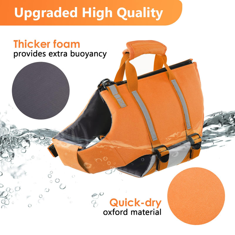 SAWMONG Dog Life Jacket,Dog Swimming Vest with Ripstop and High Flotation for Small Medium Large Dogs,Reflective Lightweight Dog Life Preserver with Rescue Handle for Swimming Boating Orange XS X-Small - PawsPlanet Australia