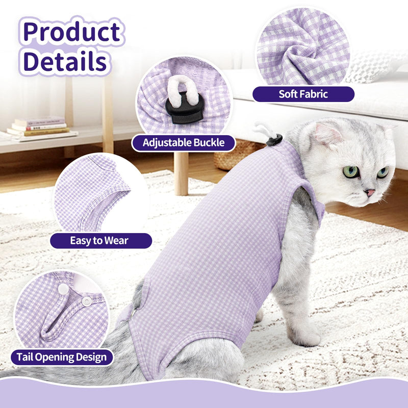 Coppthinktu Cat Recovery Suit Cat Onesie for Cats After Surgery, Breathable Cat Spay Surgery Recovery Suit for Abdominal Wound, Soft Cat Surgical Body Suit for Female Cats Kitten to Anti-Licking Small Purple