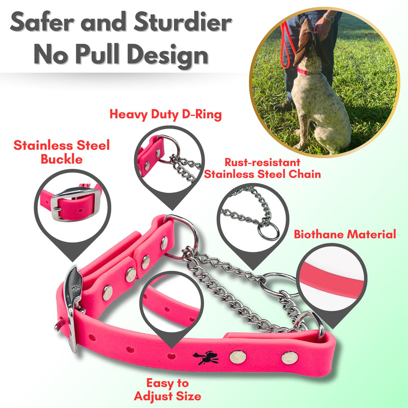 Martingale Collar for Dogs, Biothane, Stainless Steel Hardware, No Pull, Made in The USA, Professional Grade, Medium, Pink - PawsPlanet Australia