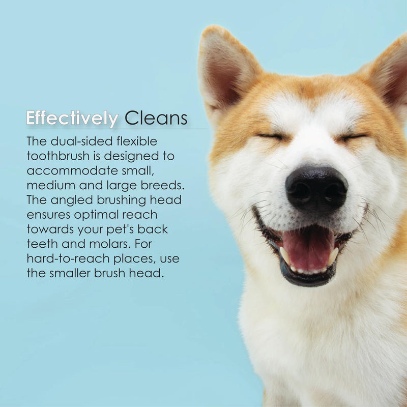 Dual Ended Toothbrush- Ergonomic Angled Design, Long Flexible Neck, Lightweight, Comfortable, Helps Control Tartar, Plaque & Bad Breath for Dogs and Cats. - PawsPlanet Australia