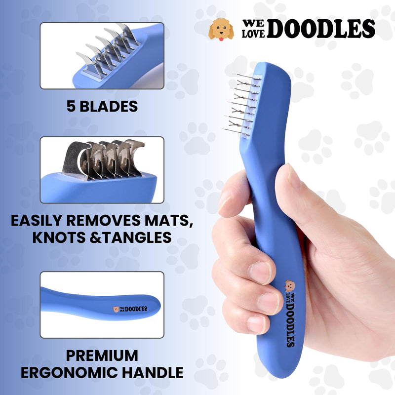 We Love Doodles Dematting Comb for Dogs - Dog Hair Mat Remover, Detangler Comb & Deshedding Tool, Removes Tangles, Knots, & Loose Hair, Metal Comb, Ergonomic Handle Family (5 Blades) 5 Blades - PawsPlanet Australia