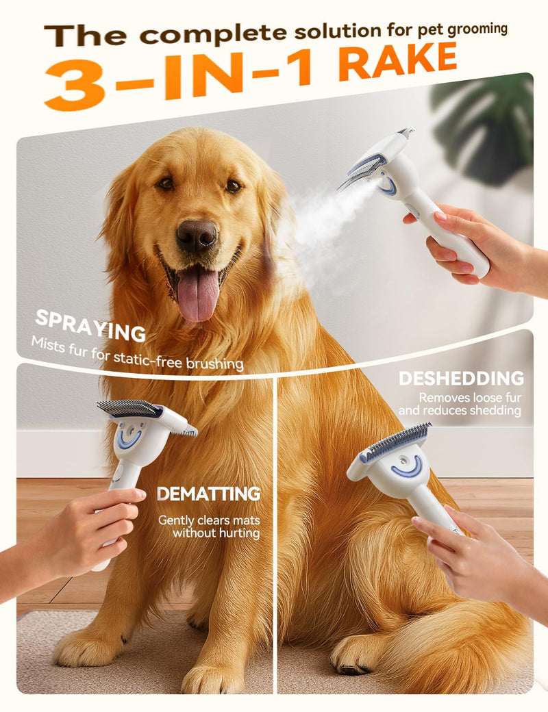 Dog Brush for Shedding with Steam, Dog Brush for Long Haired Dogs and Cats, Dual-Sided Dematting and Deshedding, Safe Non-Deforming Steel Pins, for Medium-Thick Coats Prone to Tangles & Shedding - PawsPlanet Australia