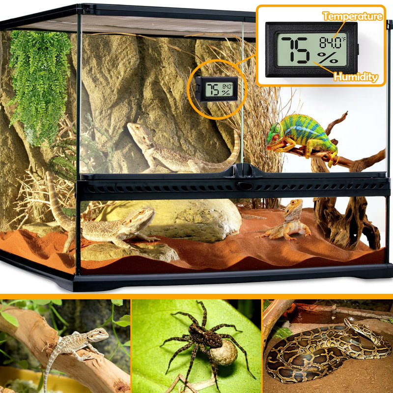 2 PCS Rectangle Reptile Thermometer and Humidity Gauge for Bearded Dragon Accessories, Reptile Tank Accessories for Jumping Spider, Leopard Gecko, Hermit Crab, Gecko, Ball Python, Lizard black,rectangle - PawsPlanet Australia