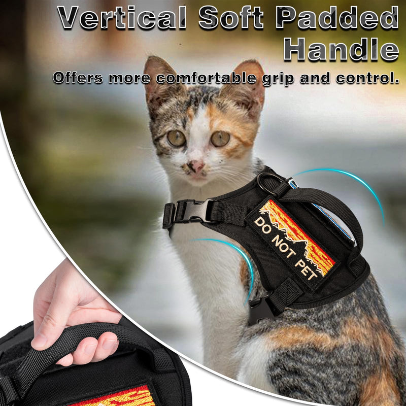 Tactical Cat Harness and Leash Set for Walking, Adjustable Escape Proof Pet Vest for Large Cat,Easy Control Breathable Cat Vest with Handle，Molle Patches (Black, L) black - PawsPlanet Australia