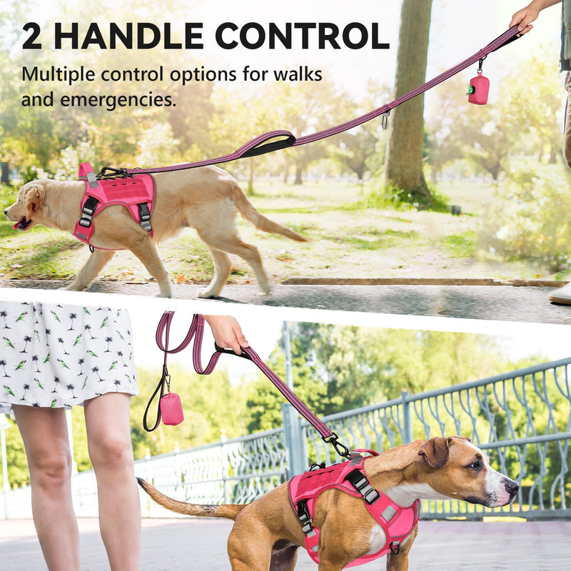 WINGOIN Heavy Duty Dog Leash for Large Medium Small Dogs, Reflective Tactical Dog Training Leash with Double Handles, Poop Bag Holder, Safety Buckle, 6FT Long Lead for Dogs Walking, Running, Pink - PawsPlanet Australia