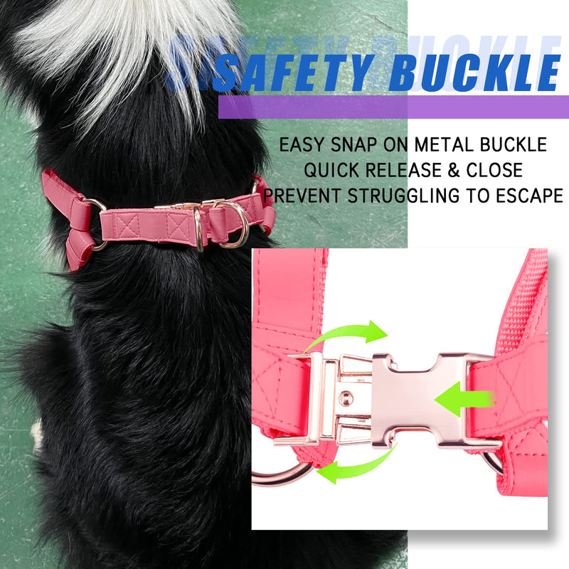 Soft Leather No Pull Dog Harness - Adjustable Step in Dog Harness with Rose Gold Heavy Duty Metal Buckle, Freedom Nylon Dog Halter Vests for Small Medium Large Dogs Easy Walking Training M, Dark Pink M (Neck&Chest Girth 20"-26"x Width 1") - PawsPlanet Australia