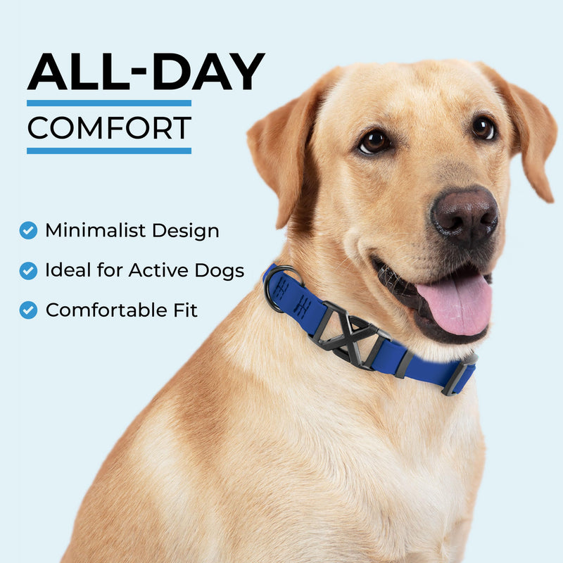 Light Duty Biothane Dog Collar - Cobalt Blue, Waterproof, Odor Proof, Lightweight, Made in The USA, Curved Quick Release Plastic Buckle, Large 19-22" Neck L19-22" x W1" - PawsPlanet Australia