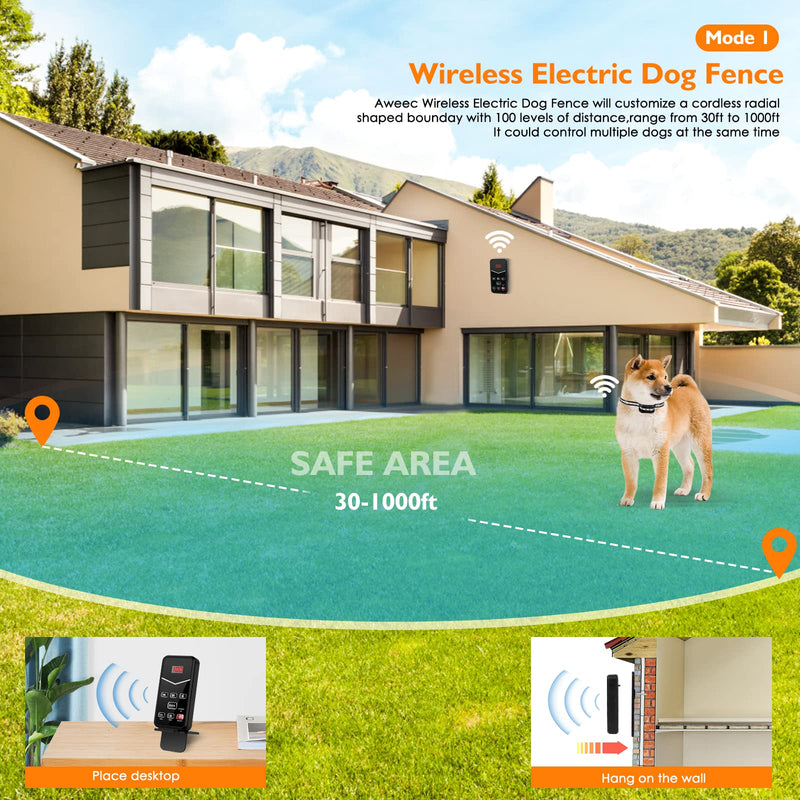 Electric Fence for 2 Dogs,Wireless Dog Fence System &Dog Training Collar with Remote,Portable Electric Shock Dog Boundary System,Rechargeable Wireless Fence for Large Medium Dogs (Extra Collar) Extra collar