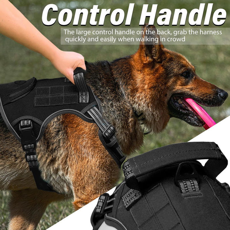 Heavy Duty Tactical Dog Harness for Large Dogs, Adjustable Reflective Service Vest with Control Handle & 4 Patches, No Pull Soft Padded Military Pet Harness for Training Walking Hiking (Brown, XL) Brown - PawsPlanet Australia