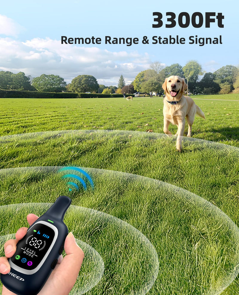 2-in-1 Dog Shock Collar and Bark Collar for Dogs – 3300FT Dog Training Collar with Remote, IP67 Waterproof e Collar with Anti-Bark/Beep/Vibration/Shock Modes for Small Medium Large Dog(8-120Lbs) Black - PawsPlanet Australia