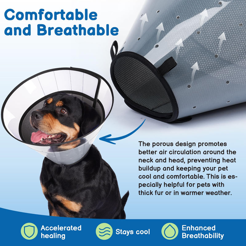 BARKLESS Soft Dog Cone, Soft Cone for Dogs to Stop Licking Biting Wounds, Breathable E Collar for Dog After Surgery, Adjustable Transparent Elizabethan Collar for Dogs Neuter Incision Care Dark Grey S