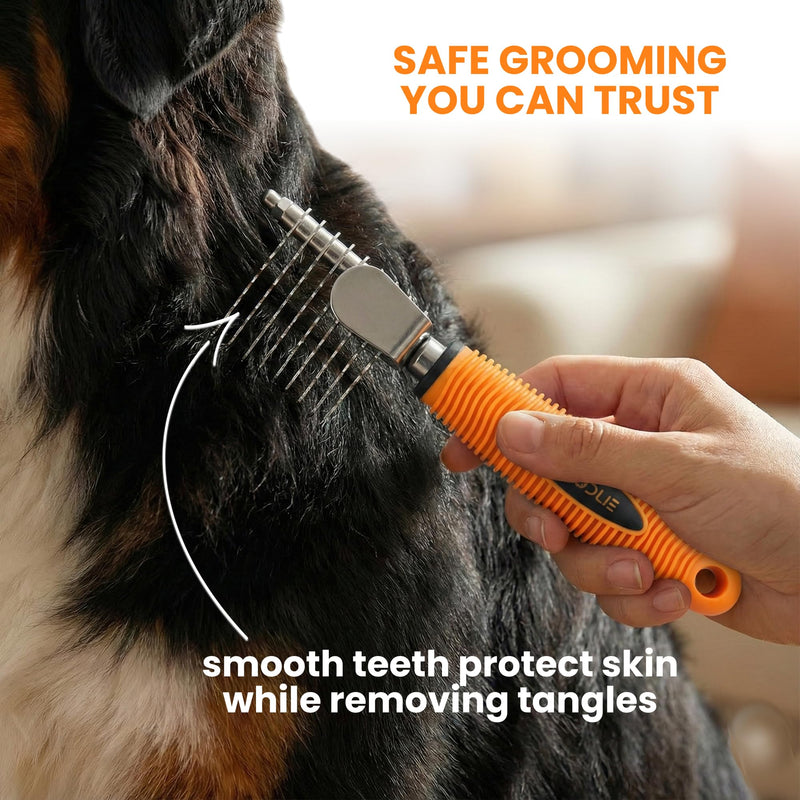 Poodle Dematting Fur Rake Comb Brush for Dogs and Cats - Long 2.5" Steel Safety Blades Metal Comb for Detangling Matted or Knotted Undercoat Hair (Orange) Dematting Comb Orange
