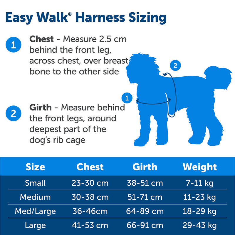 PetSafe Easy Walk Deluxe Harness, No-Pull Walking Harness for Dogs, Padded Design, Includes 1.8m Lead, Medium/Large-Ocean Blue/Black Lead - PawsPlanet Australia