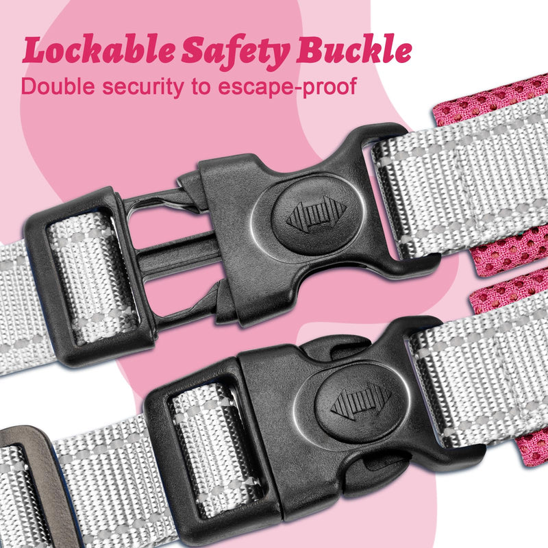 Escape Proof Dog Harness, No-Pull No Choke Soft Padded Breathable Lightweight Mesh Dog Harness for Small Dogs, Reflective Adjustable Pet Vest with Front Clip, Pink/Gray, S - PawsPlanet Australia