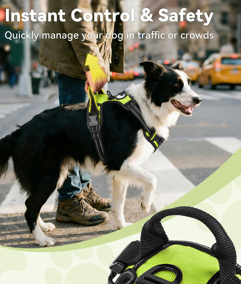 Joytale No Pull Dog Harness for Large Dogs, Reflective Pet Vest with Front Clip, Adjustable Soft Padded Harnesses with Easy Control Handle for Training and Walking, Green, L