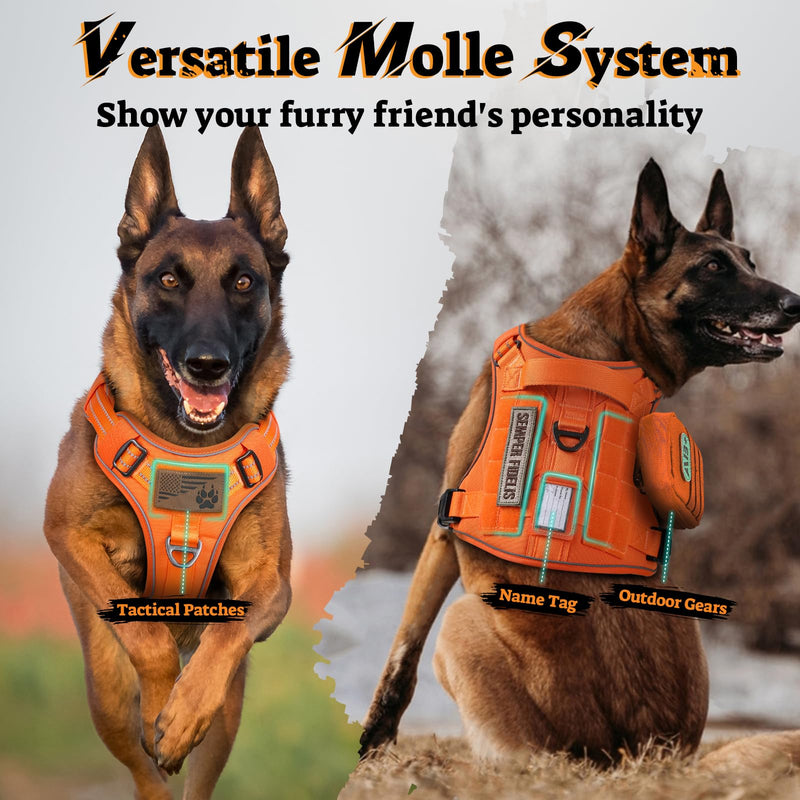 rabbitgoo Dog Harness for Large Dogs No Pull, Tactical Service Pet Vest with Molle and Control Handle, Adjustable and Reflective Military Harness for Easy Walking and Training, Orange, XL X-Large - PawsPlanet Australia