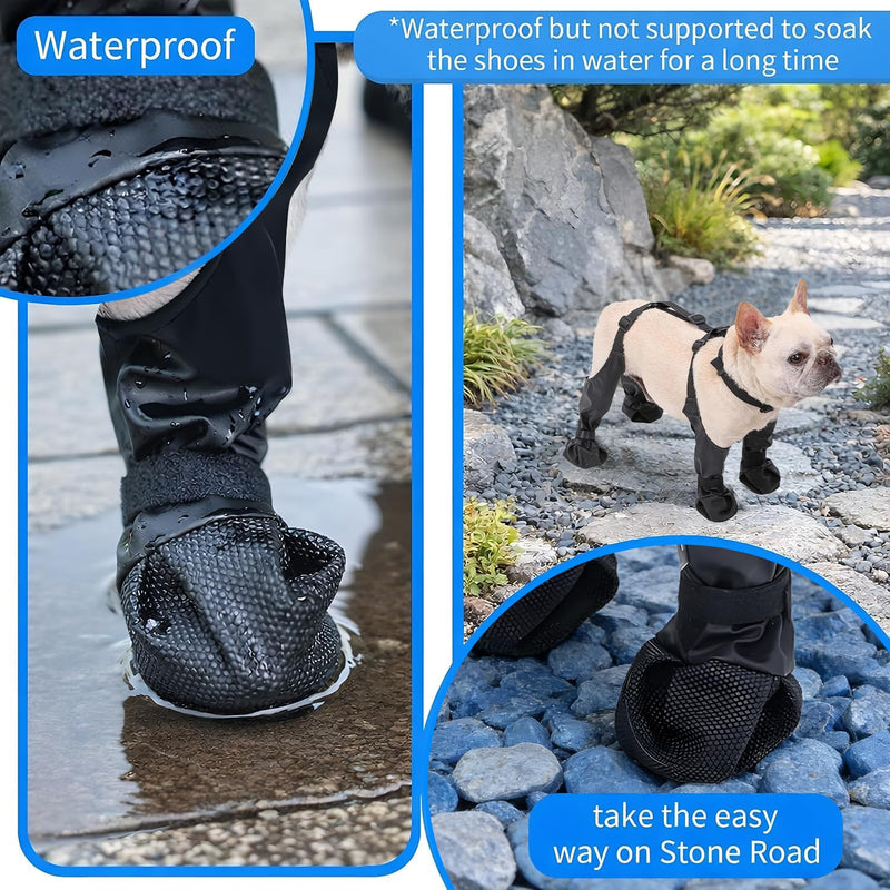 Dog Boots Suspenders Waterproof for Small & Medium Dogs, Anti-Slip Dirt-Resistant Paw Protectors, Rainy & Snowy Dog Boots Leggings with Adjustable Suspenders for Outdoor Walking,Running (S) S
