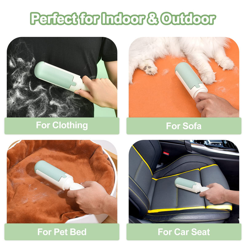 PAKEWAY 2 Pack Pet Hair Remover Roller,Reusable Dog & Cat Fur Remover with Comfy Non-Slip Handle, Portable Pet Hair Removal Tool with Self-Cleaning Base for Couch, Car Seat, Carpet, Bedding Green&white