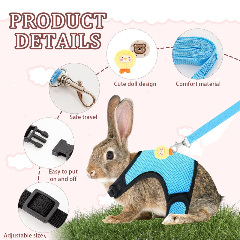 4-Pack Rabbit Harness and Leash Set, Rabbit Leash and Harness Set Escape Proof, Adjustable, with 2 Pendants, for Ferrets Pigs Puppies Small Animals Pets Outdoor Walking Supplies (Pink/Blue) - PawsPlanet Australia