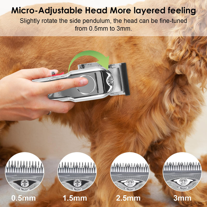 Professional Dog Clippers for Thick Hair, Low Noise Cordless Dog Grooming Clippers, Rechargable Pet Shaver Trimmer with LED Display/10 Guide Combs for Dogs Cats